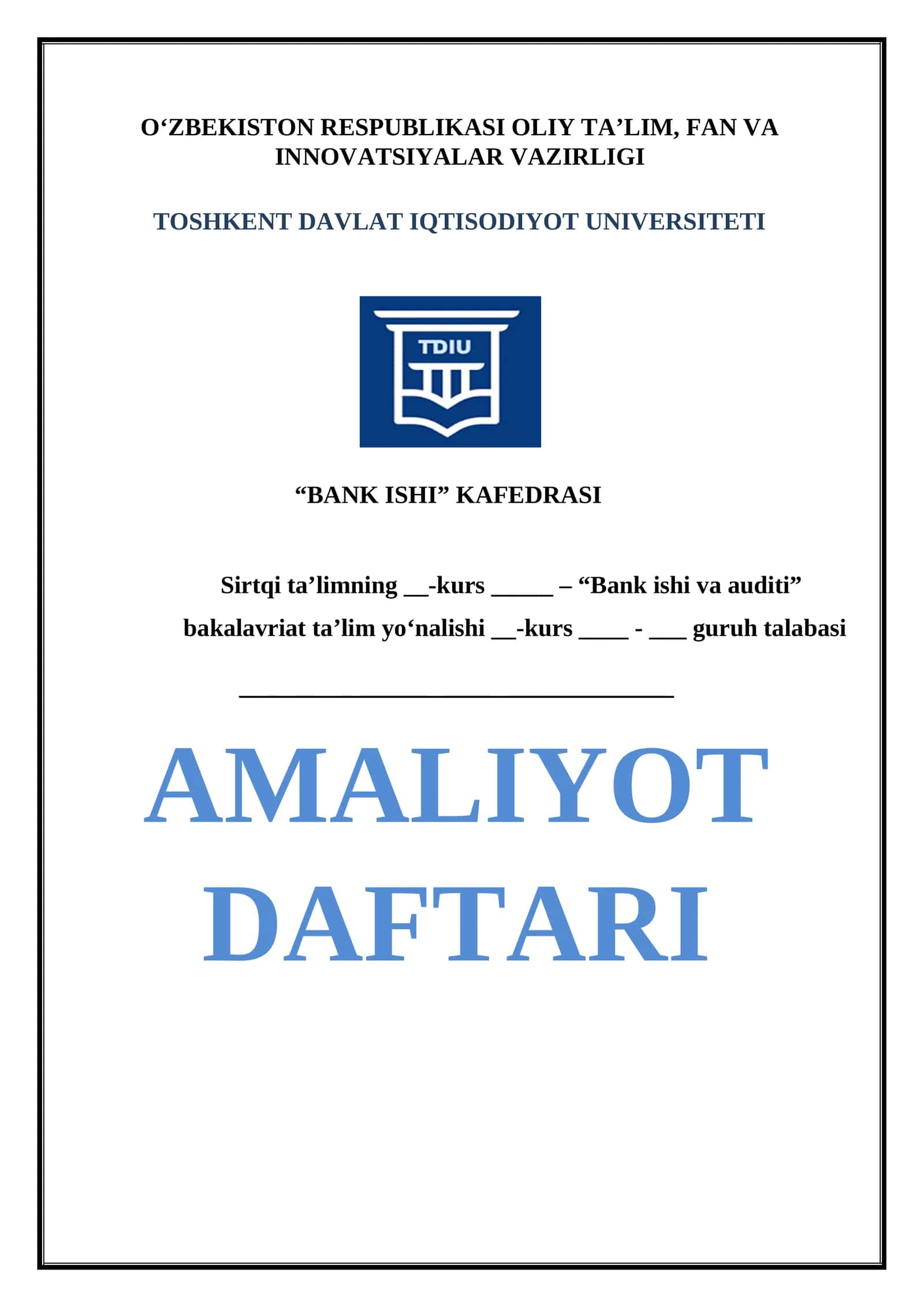 Xalq banki AMALIYOT DAFTARI