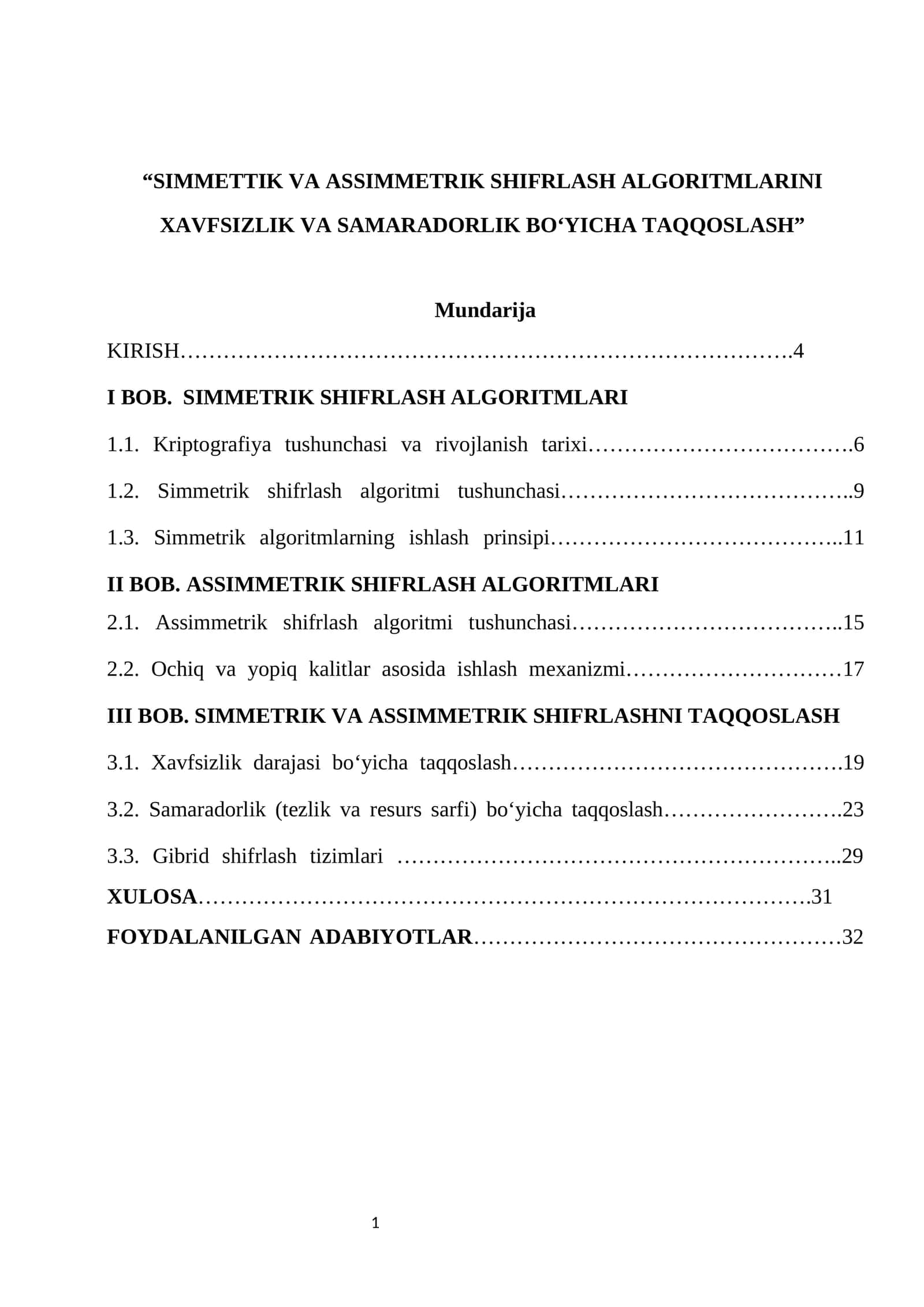SIMMETRIK VA ASSIMMETRIK SHIFRLASH ALGORITMLARINI