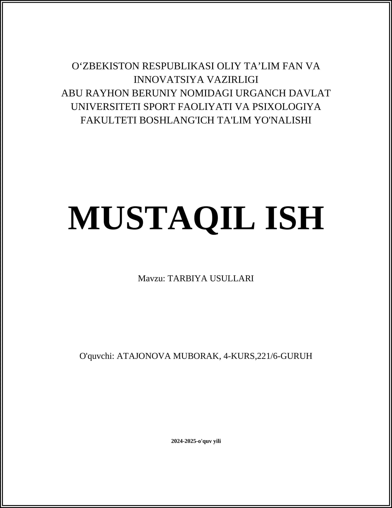 TARBIYA USULLARI