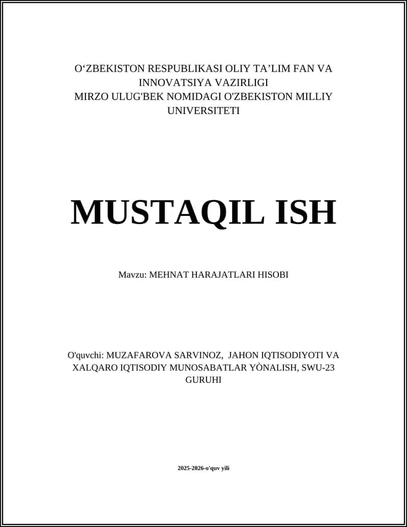 MEHNAT HARAJATLARI HISOBI