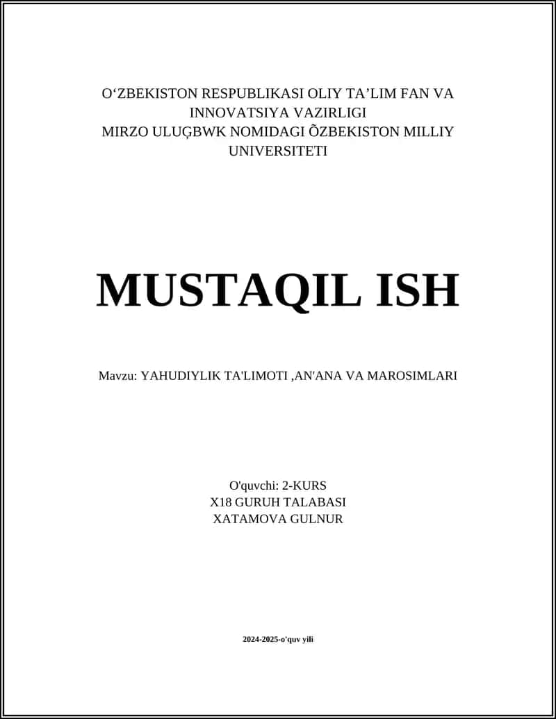 Yahudiylik Ta'limoti, An'ana va Marosimlari