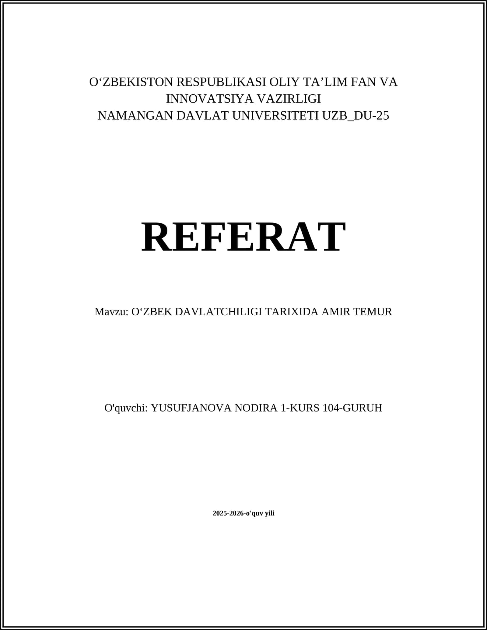 OʻZBEK DAVLATCHILIGI TARIXIDA AMIR TEMUR