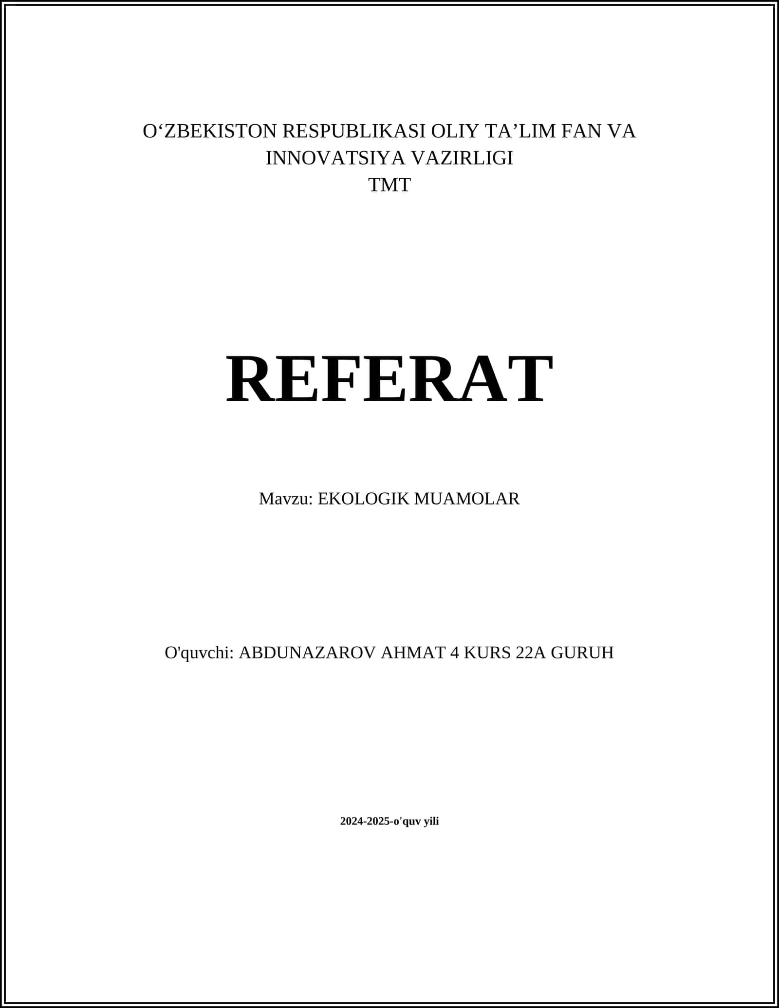 EKOLOGIK MUAMOLAR