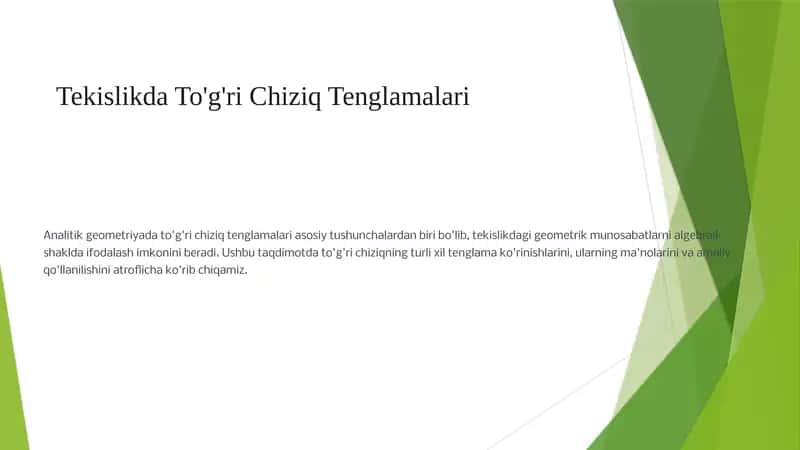 Tekislikda To'g'ri Chiziq Tenglamalari