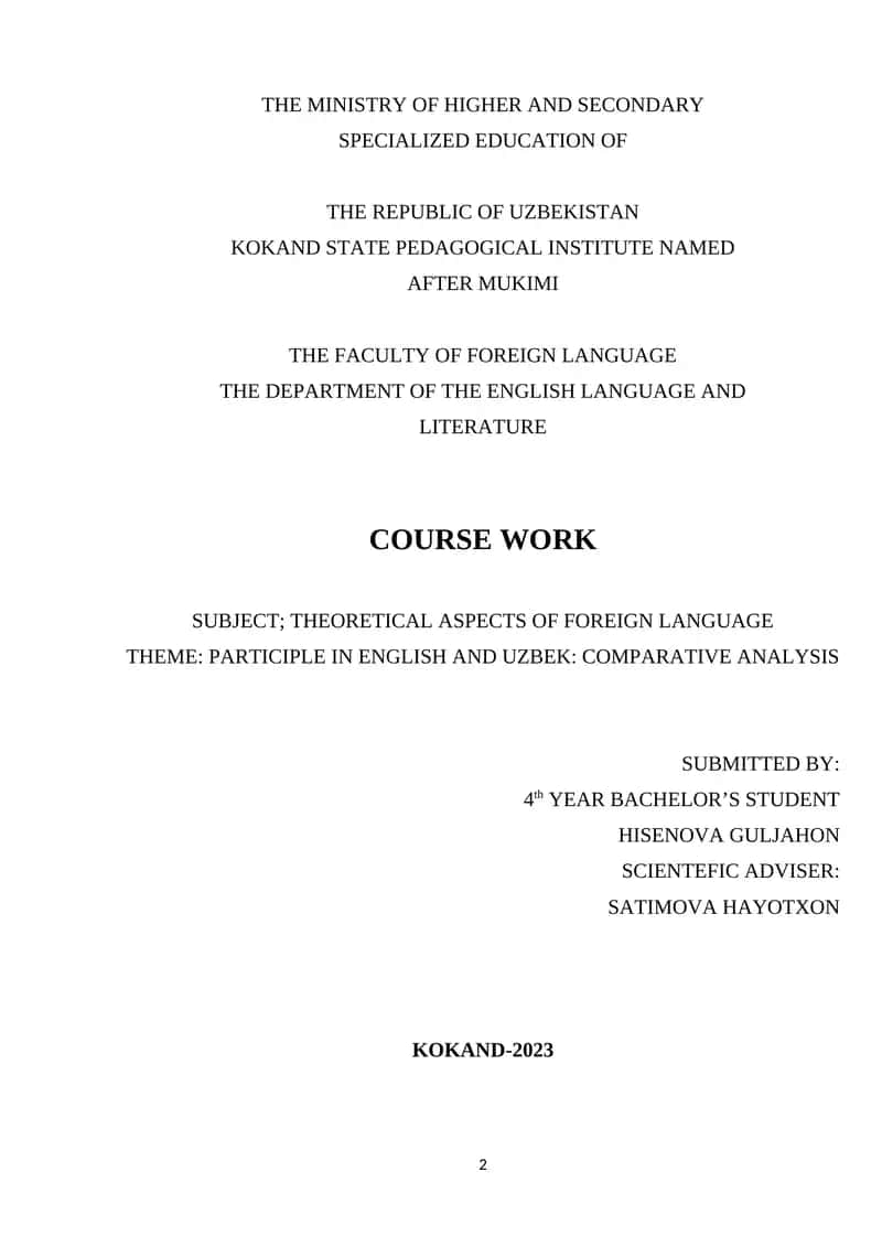 Course Work on Participle Analysis in English and Uzbek