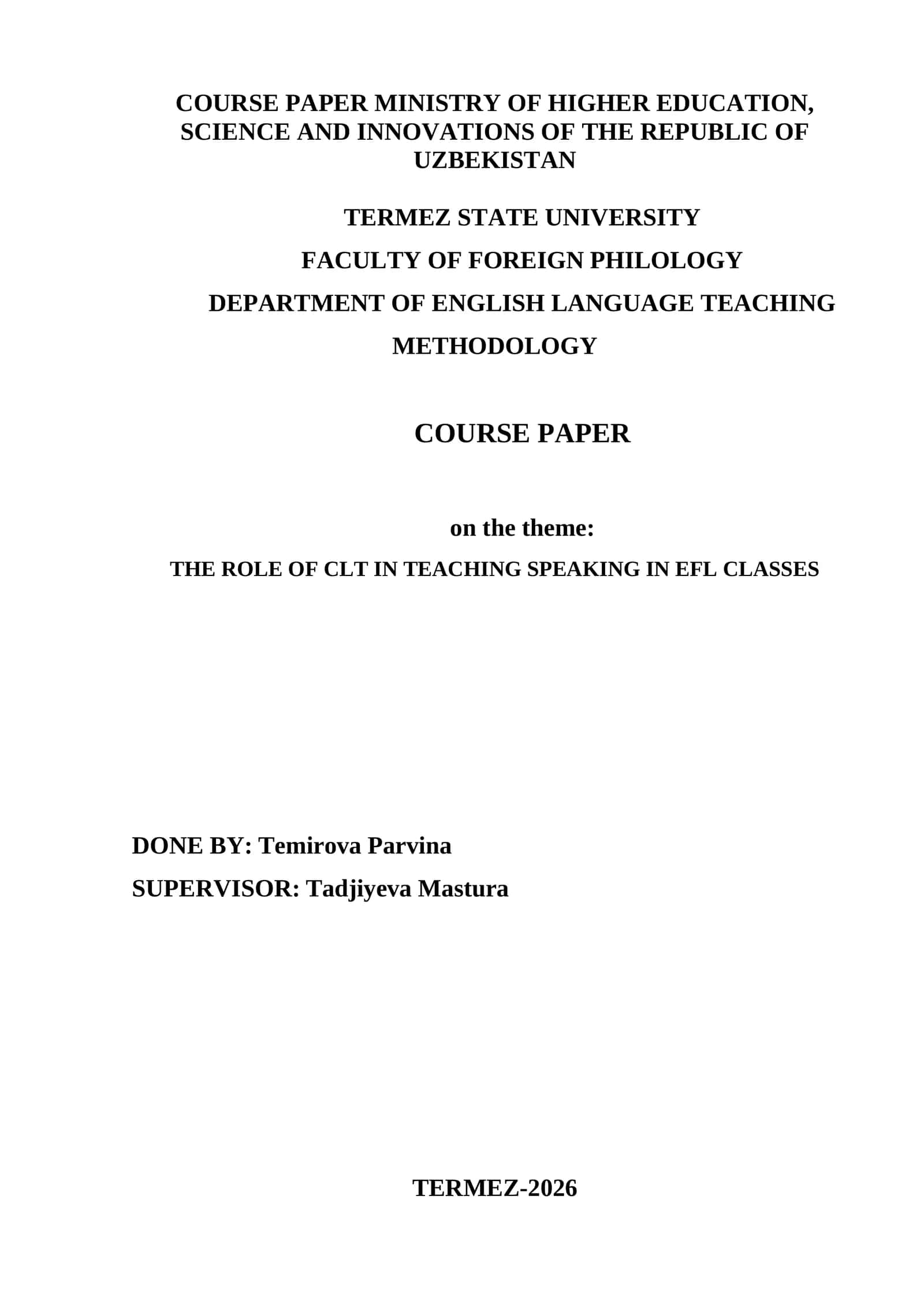 THE ROLE OF CLT IN TEACHING SPEAKING IN EFL CLASSES