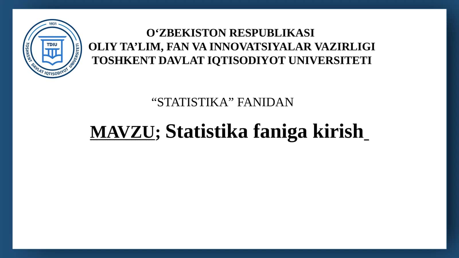 Statistika faniga kirish