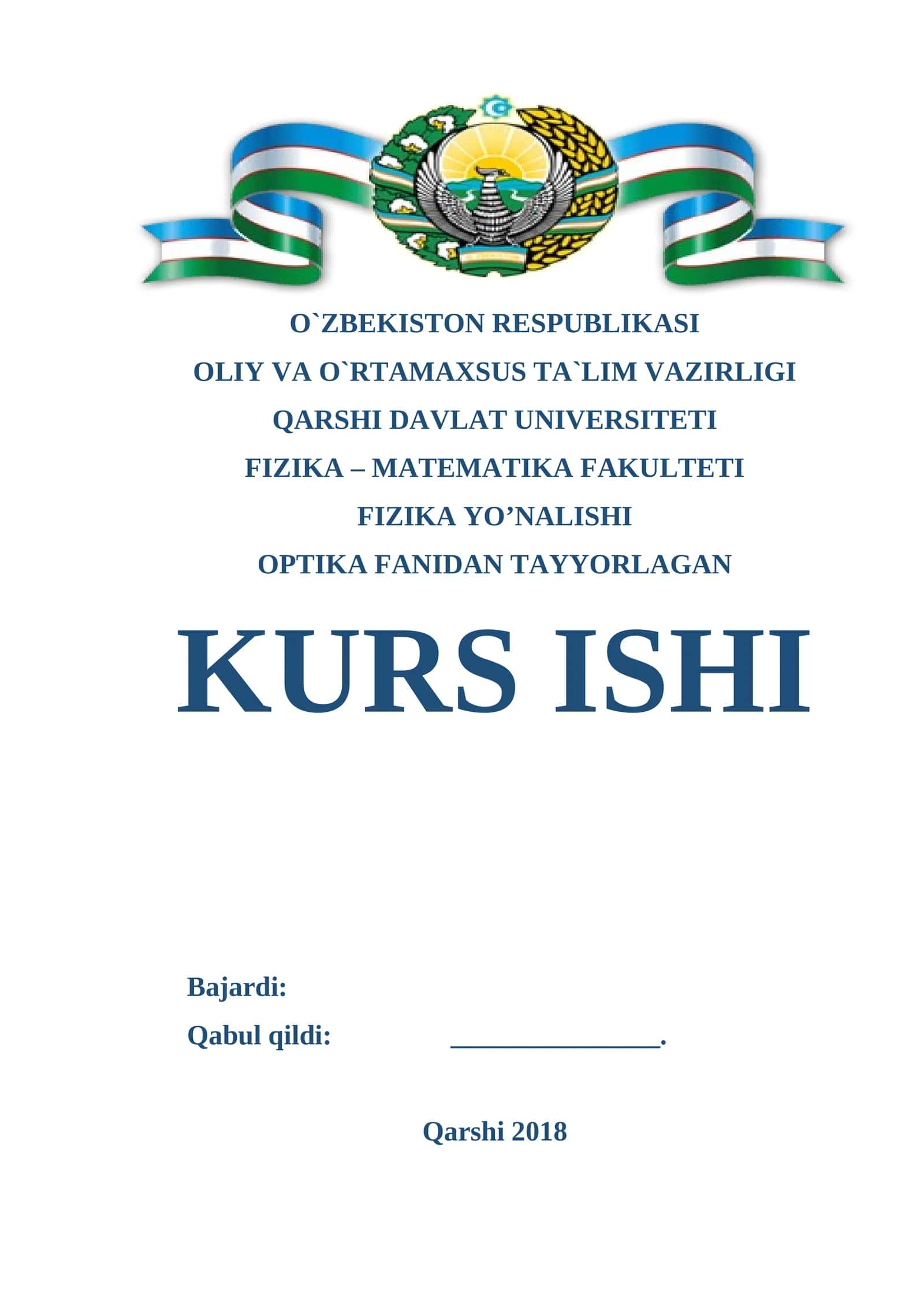 OPTIKA FANIDAN TAYYORLAGAN KURS ISHI
