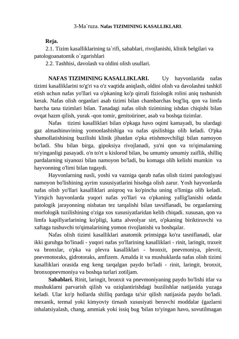 Nafas TIZIMINING KASALLIKLARI