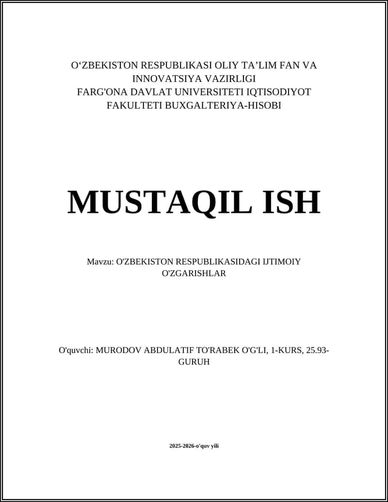 O'ZBEKISTON RESPUBLIKASIDAGI IJTIMOIY O'ZGARISHLAR