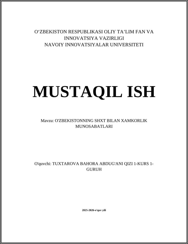 O'ZBEKISTONNING SHXT BILAN XAMKORLIK MUNOSABATLARI