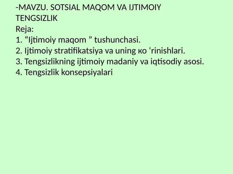Sotsial Maqom va Ijtimoiy Tengsizlik