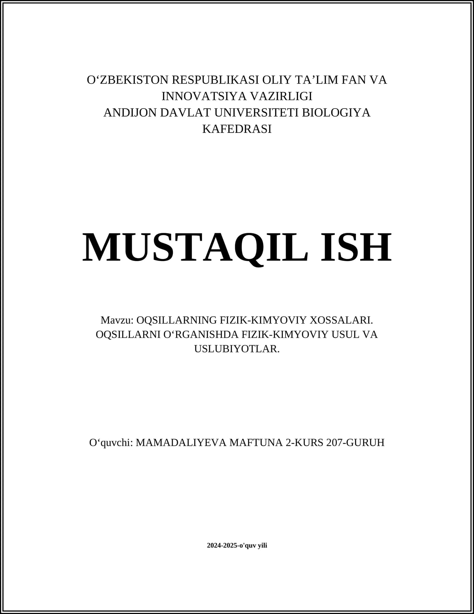Oqsillarning Fizik-Kimyoviy Xossalari