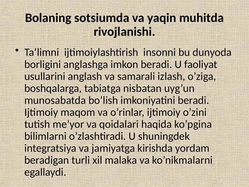 Bolaning sotsium davayasi