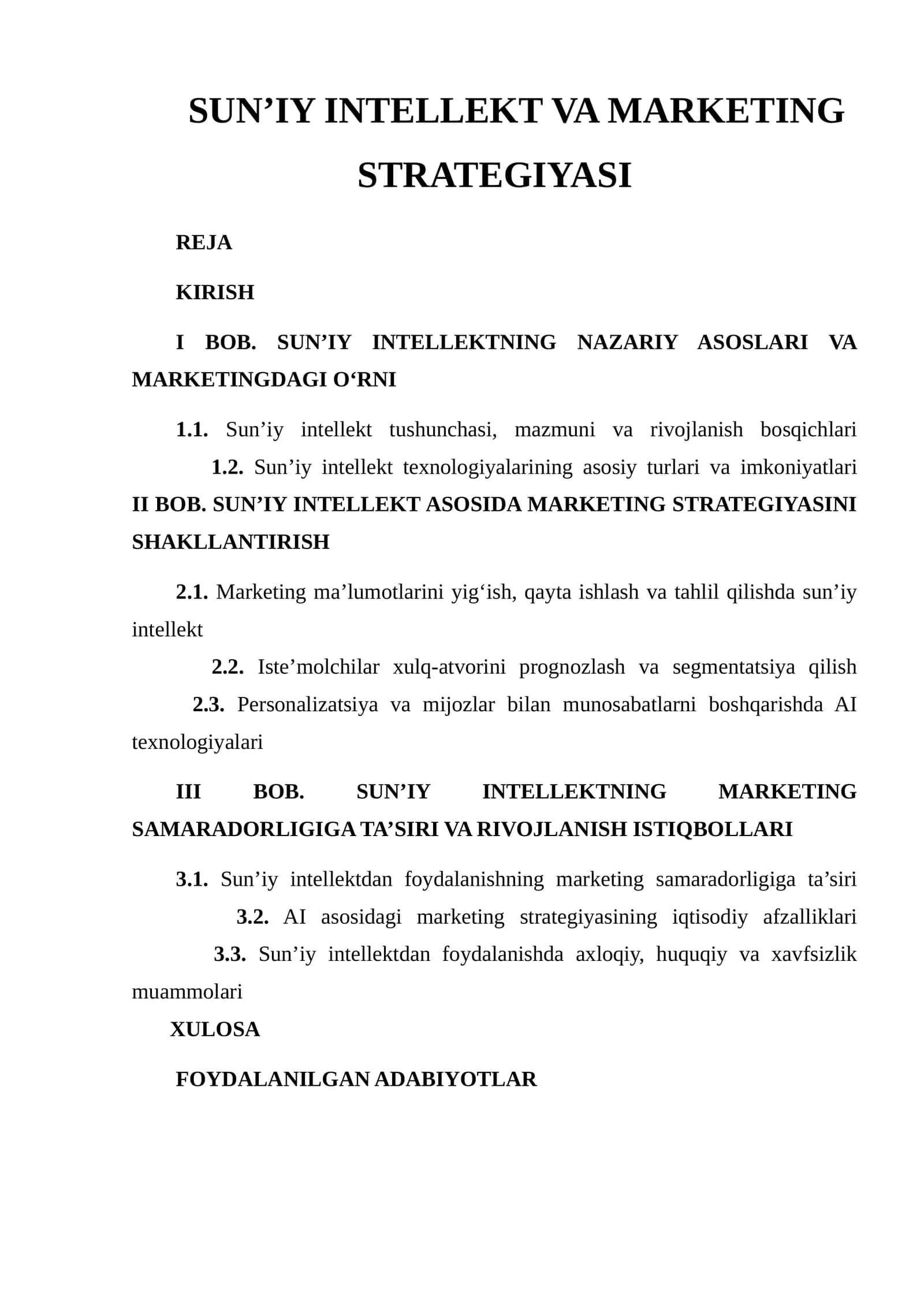 SUN’IY INTELLEKT VA MARKETING STRATEGIYASI