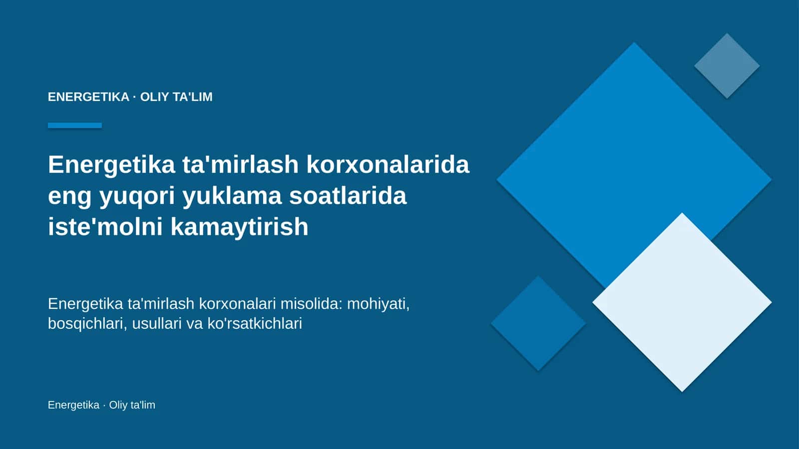 Energetika ta'mirlash korxonalarida eng yuqori yuklama soatlarida iste'molni kamaytirish