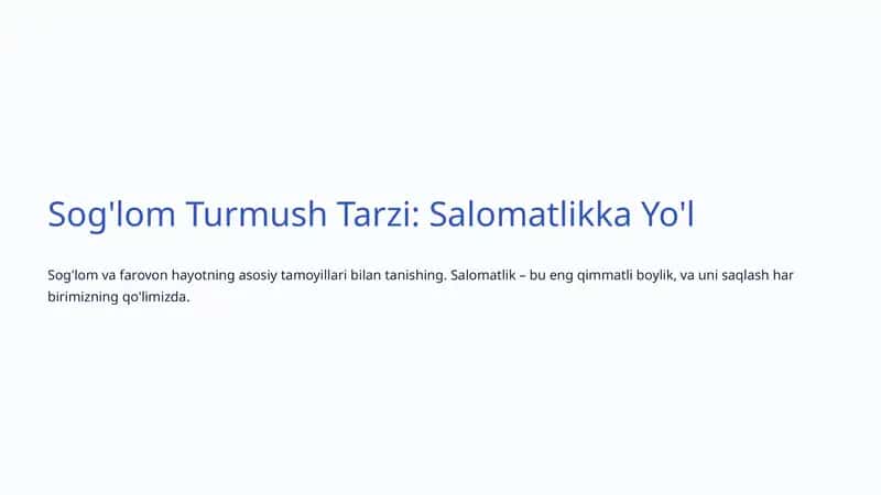 Sog'lom Turmush Tarzi
