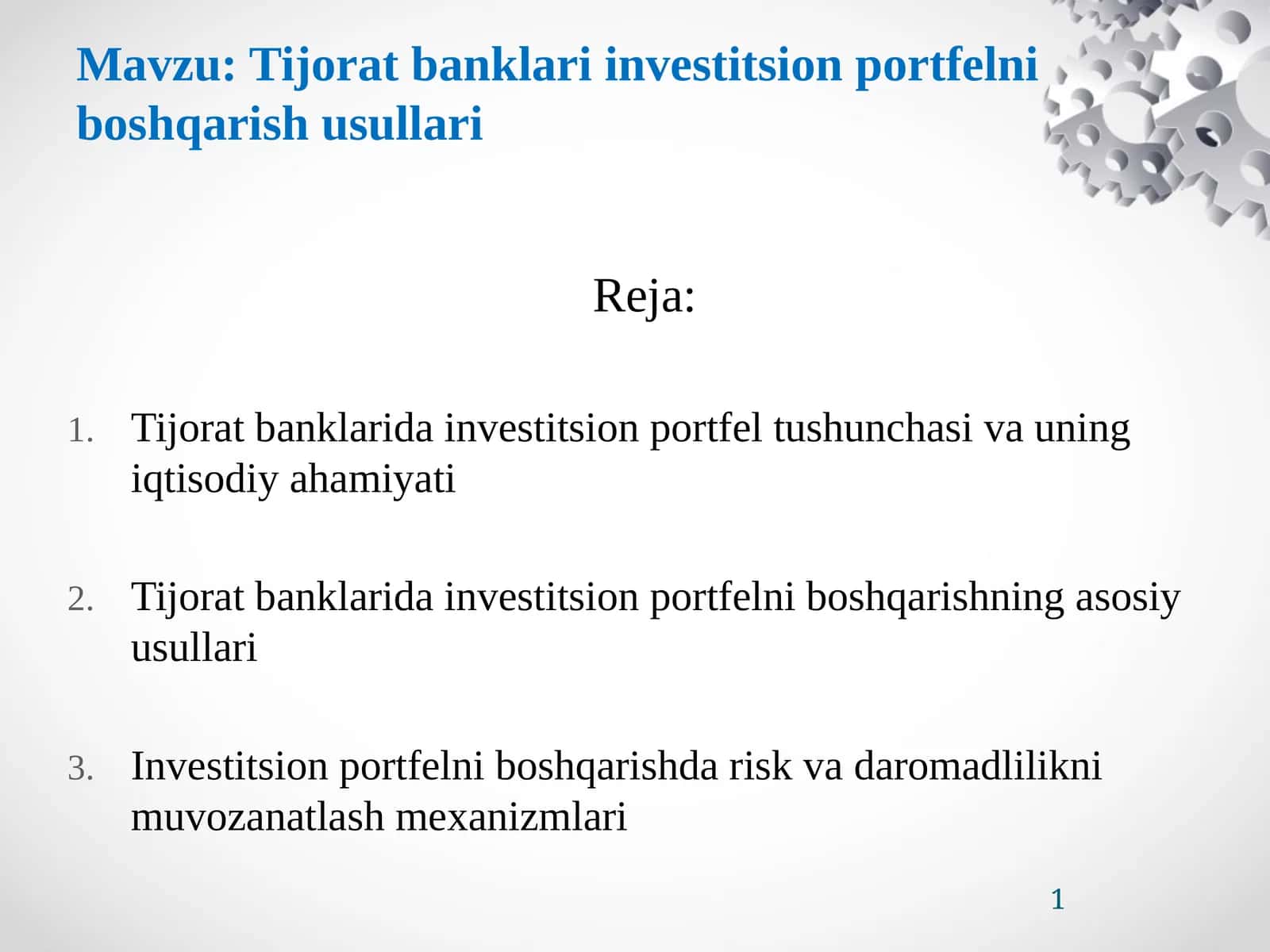 Tijorat banklari investitsion portfelni boshqarish usullari