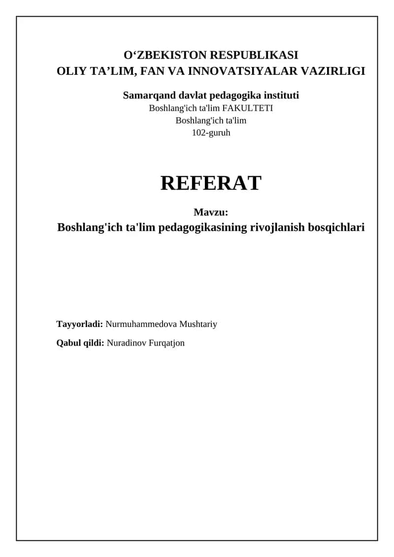 Boshlang'ich ta'lim pedagogikasi