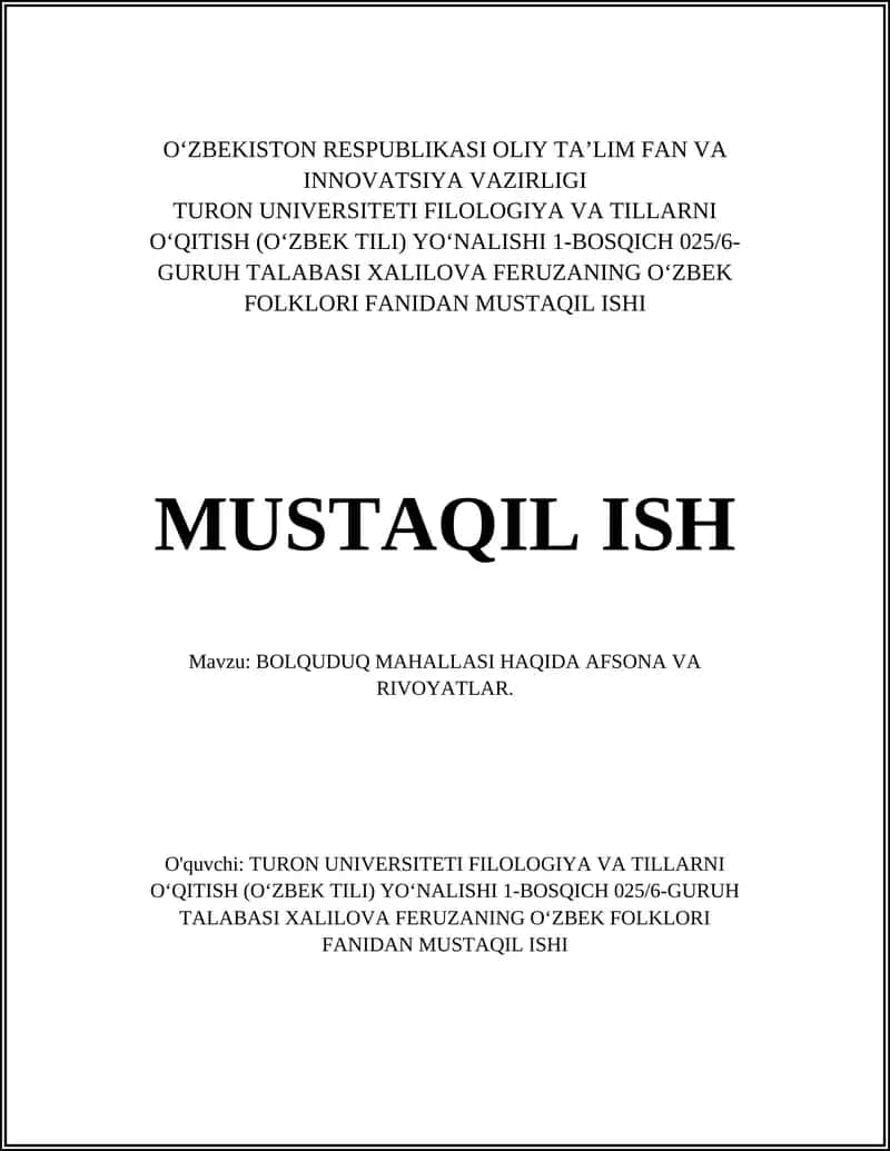 Bolquduq mahallasi haqida afsona va rivoatlar