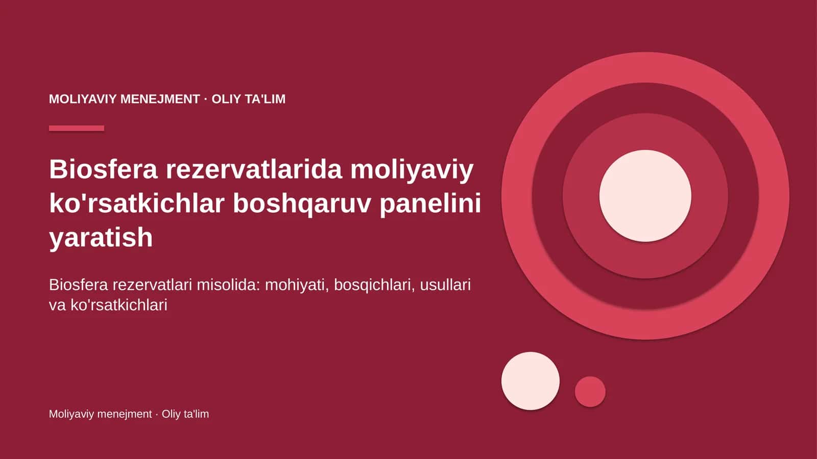 Biosfera rezervatlarida moliyaviy ko'rsatkichlar boshqaruv panelini yaratish