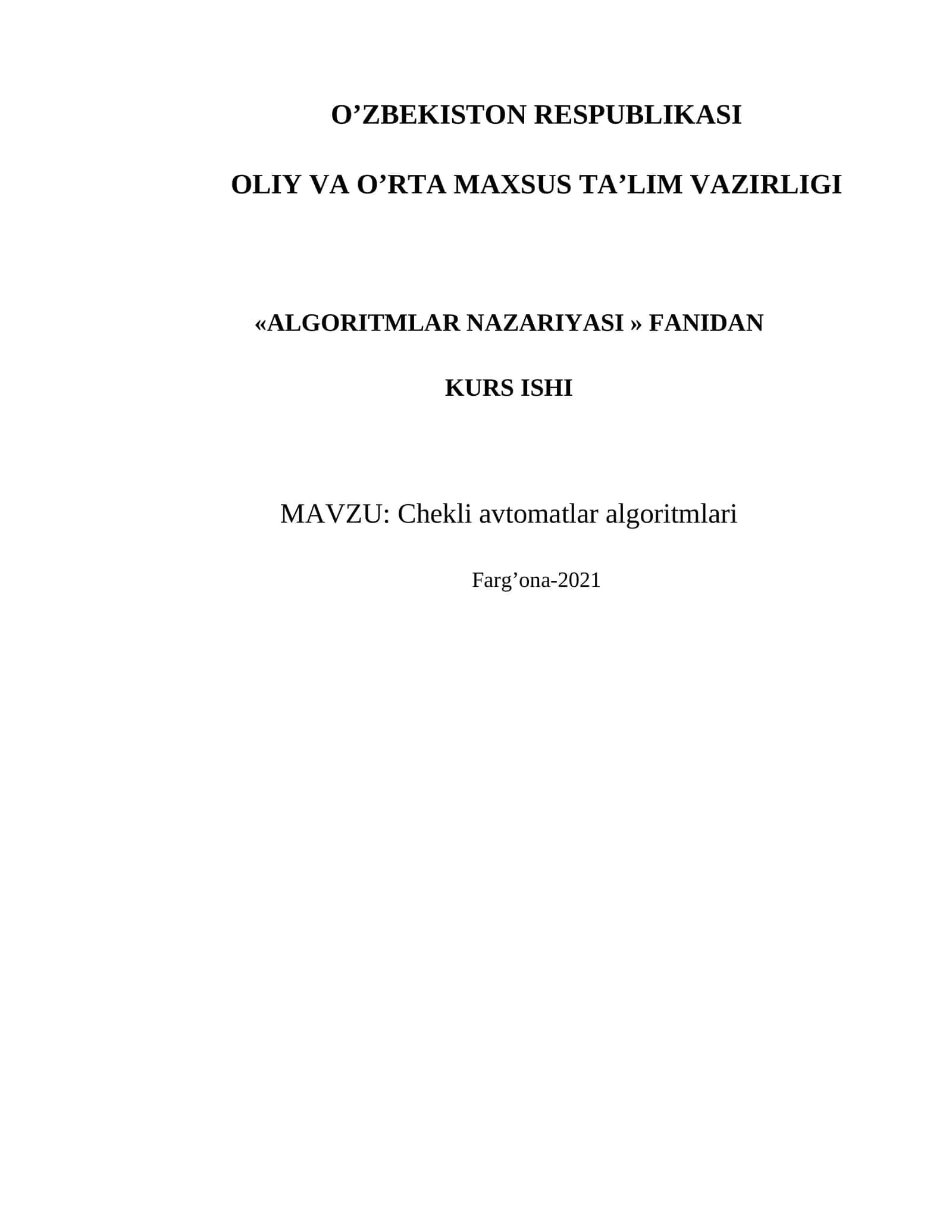 Chekli avtomatlar algoritmlari