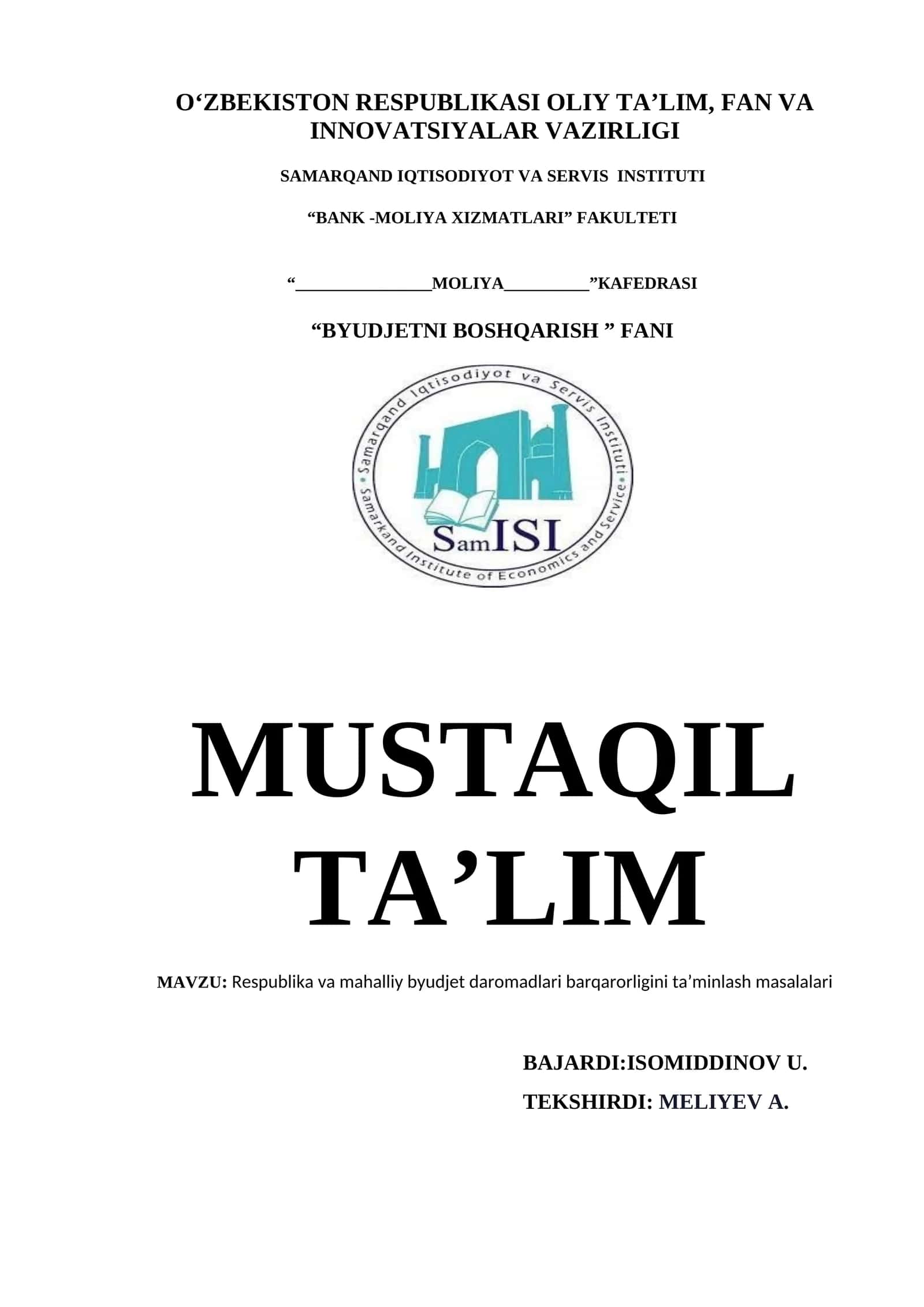 Rеspublika va mahalliy byudjеt daromadlari barqarorligini ta’minlash masalalari