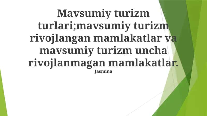 Mavsumiy Turizm Turlari