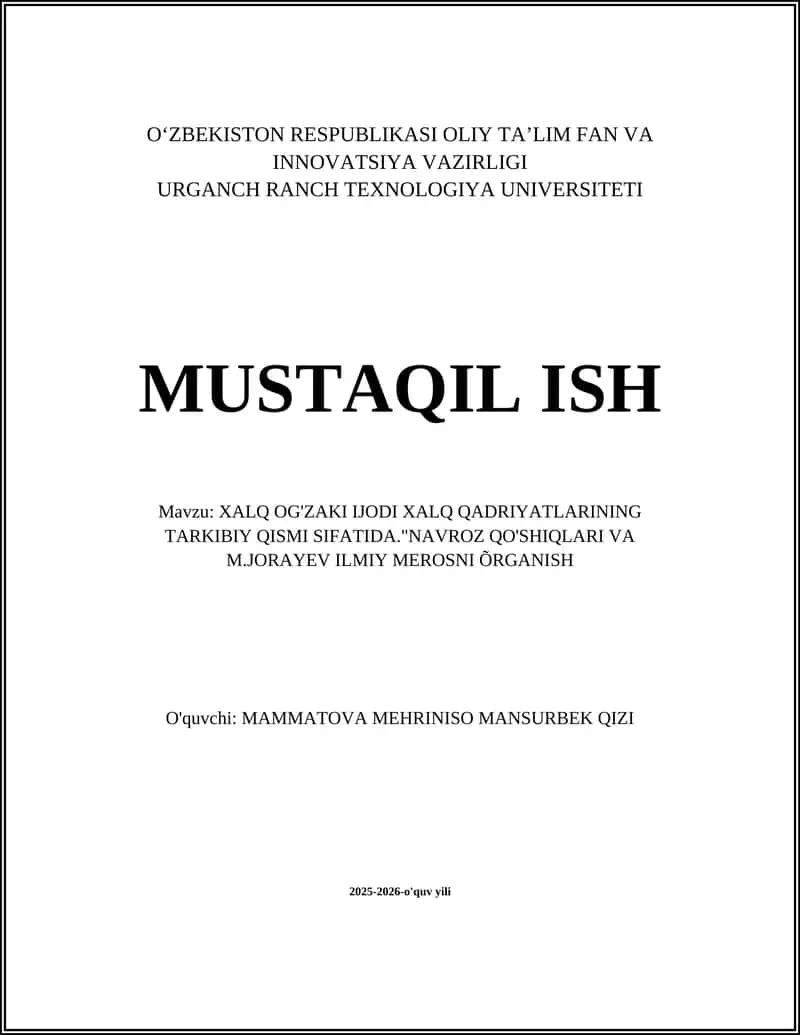 Navroz Qo'shiqlari va M.Jorayev Ilmiy Merosni O'rganish