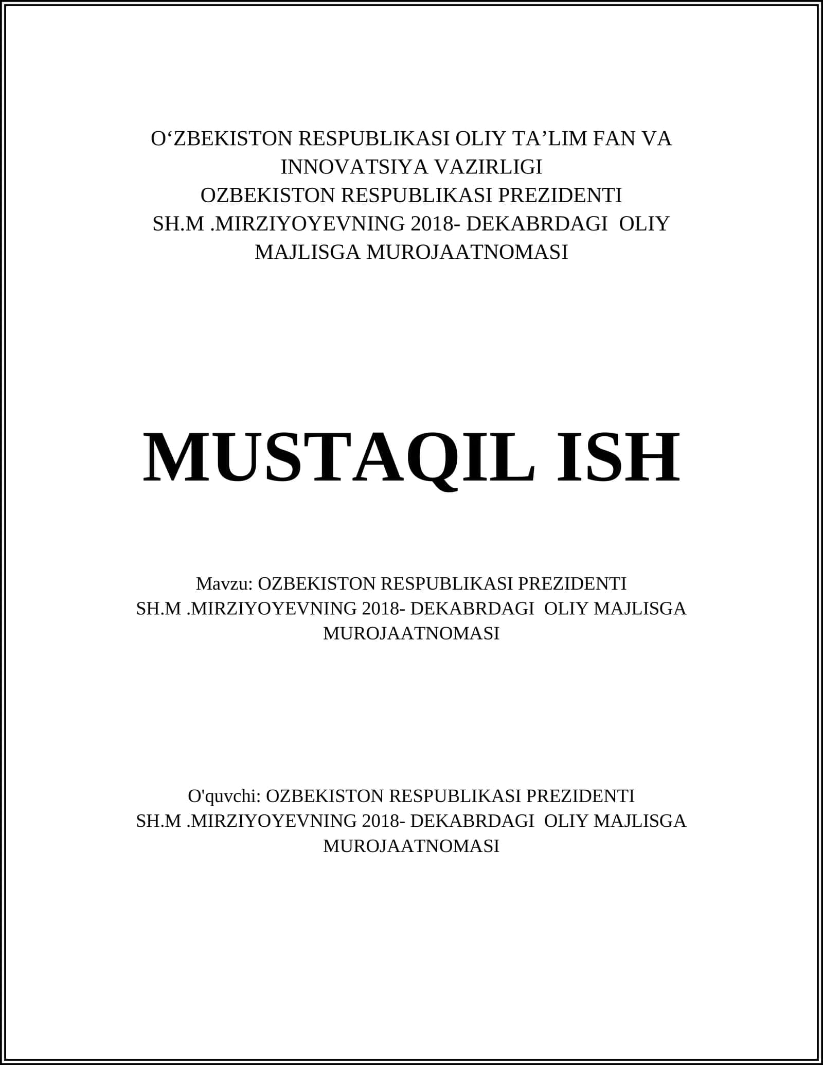 OLIY MAJLISGA MUROJAATNOMASI