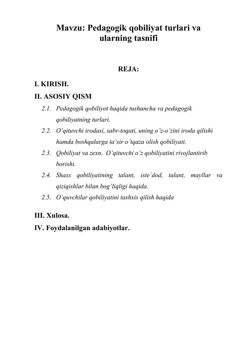 Pedagogik qobiliyat turlari va ularning tasnifi