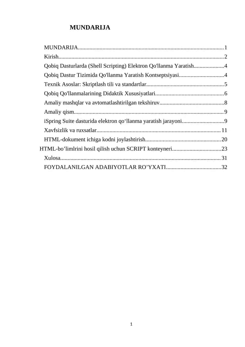 Qobiq dasturlarda elektron qoʻllanma yaratish