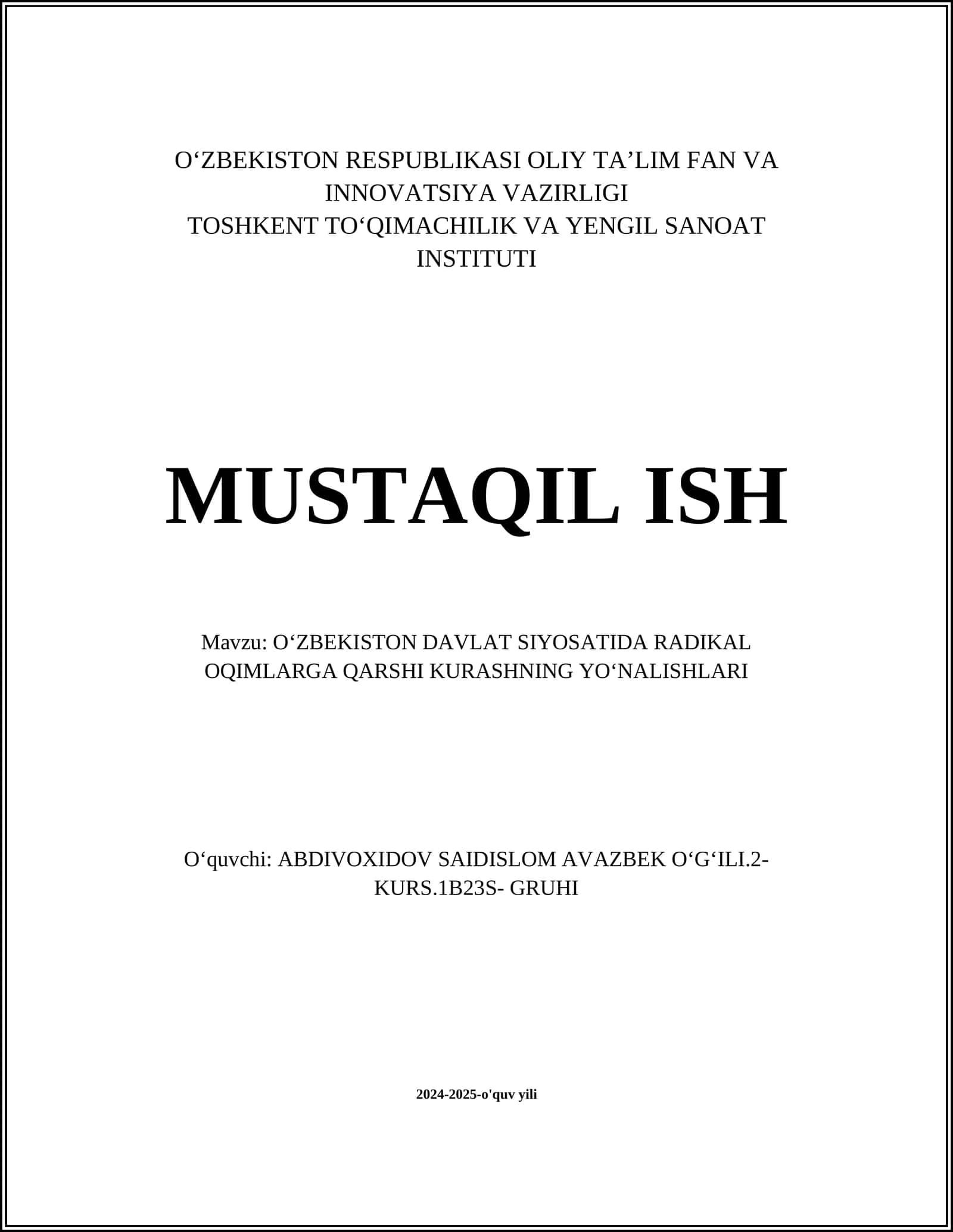 OʻZBEKISTON DAVLAT SIYOSATIDA RADIKAL OQIMLARGA QARSHI KURASHNING YOʻNALISHLARI