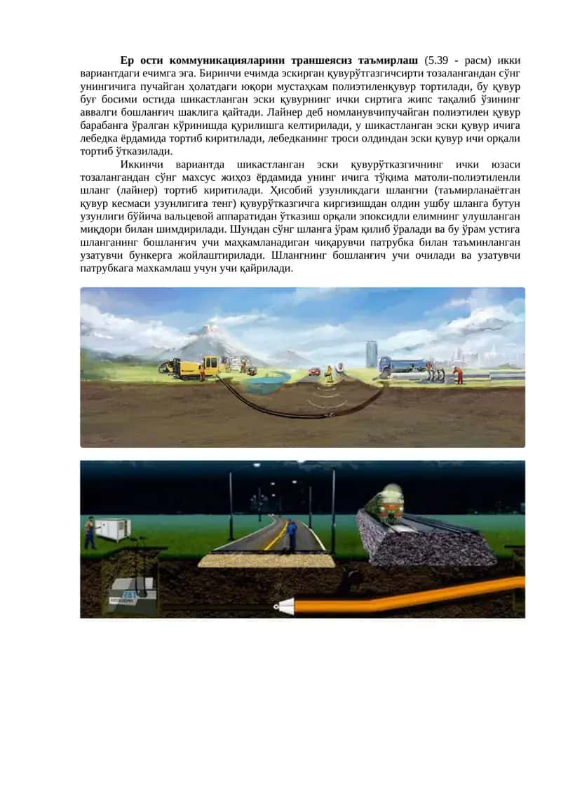 Ер ости коммуникацияларини траншеясиз таъмирлаш (5.39 - расм)