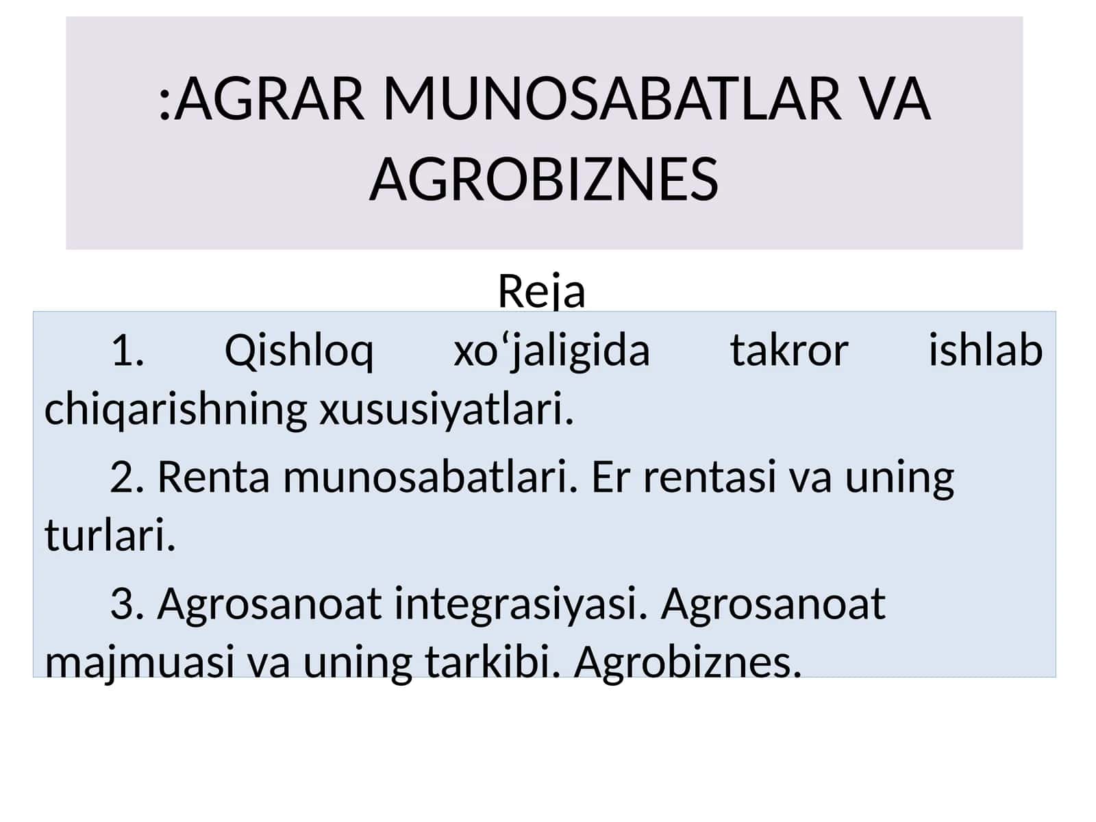 AGRAR MUNOSABATLAR VA AGROBIZNES