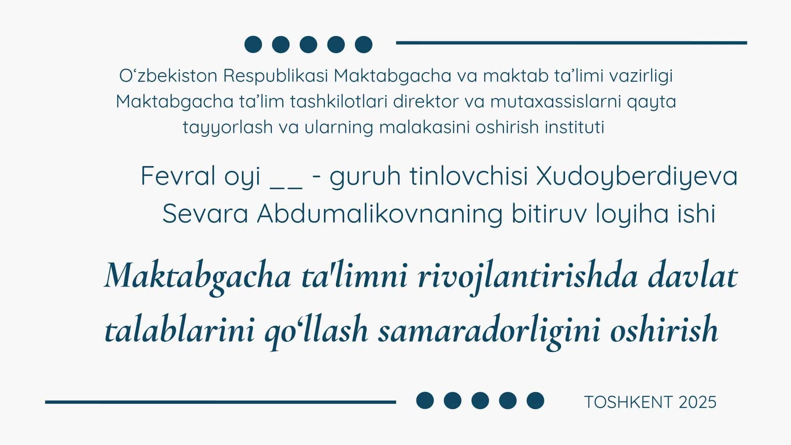TOSHKENT 2025