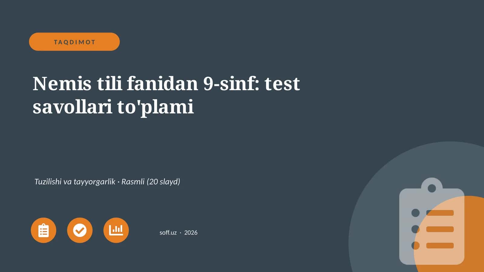 Nemis tili fanidan 9-sinf: test savollari to'plami