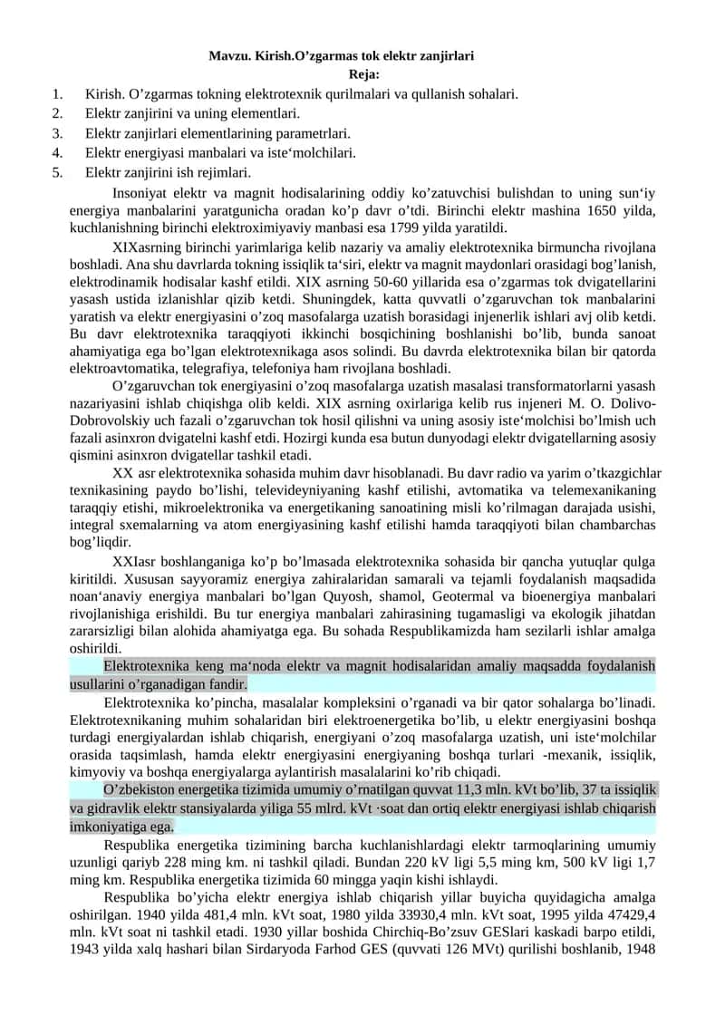 O’zgarmas tok elektr zanjirlari