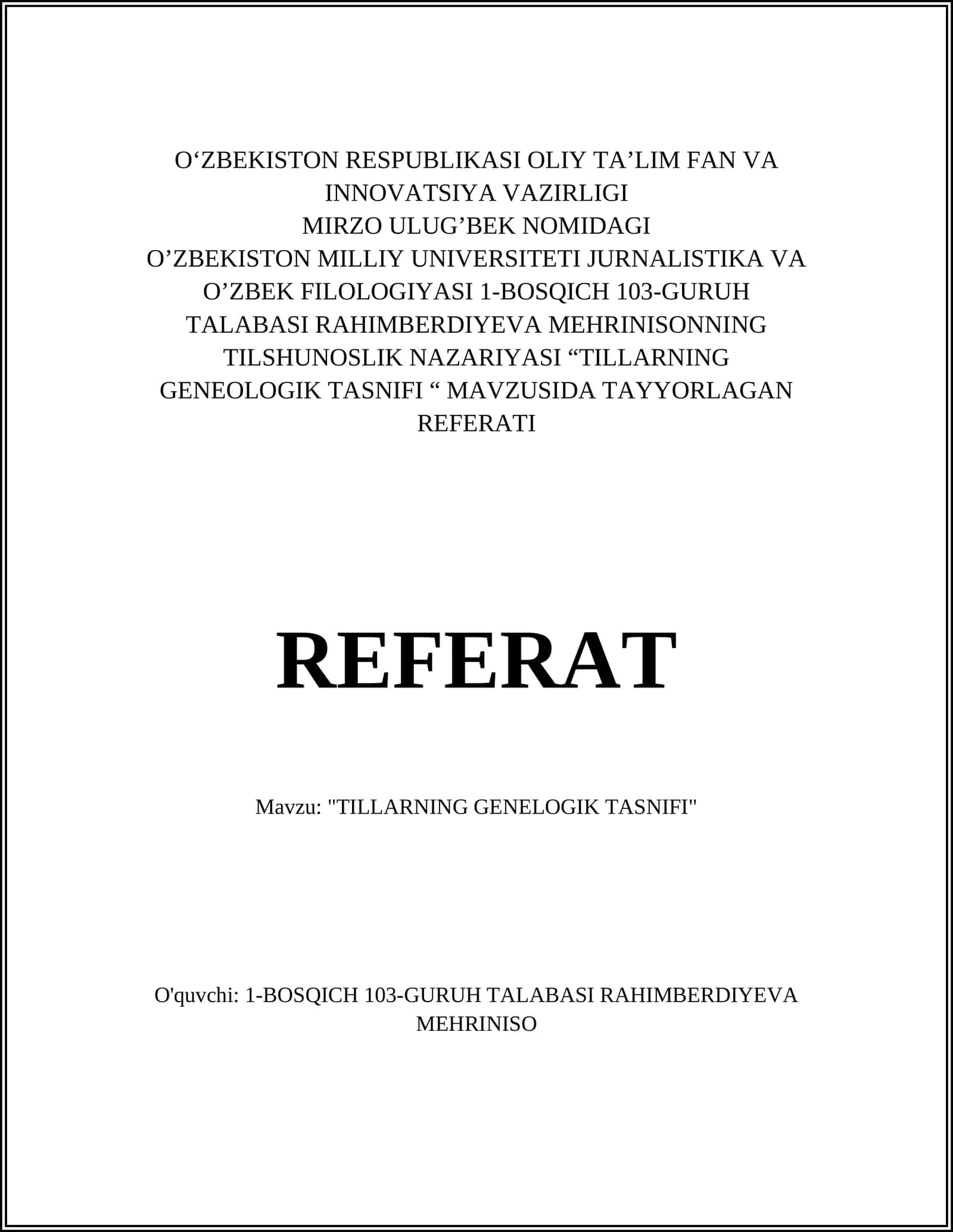 TILLARNING GENELOGIK TASNIFI