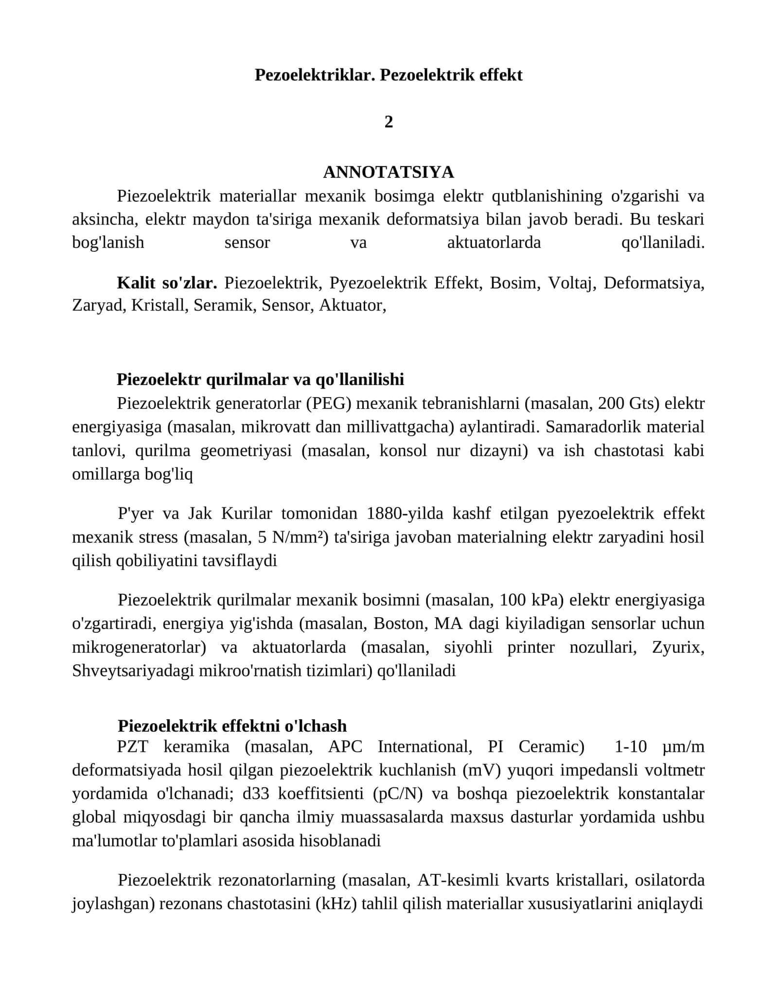 Pezoelektriklar. Pezoelektrik effekt