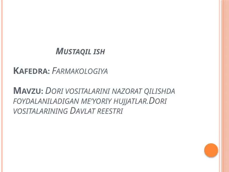 Dorivositalarining nazorati