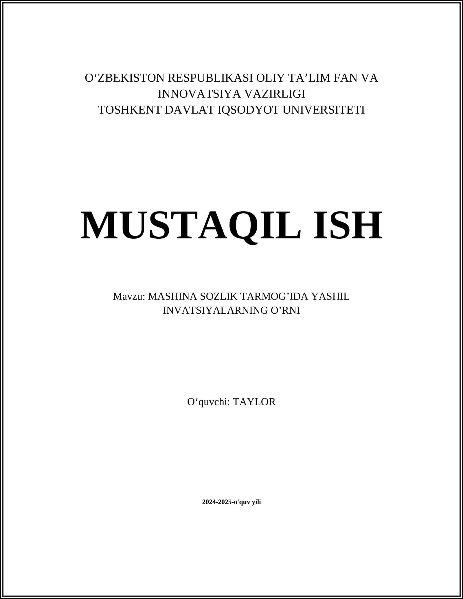 MASHINA SOZLIK TARMOG’IDA YASHIL INVATSIYALARNING O’RNI