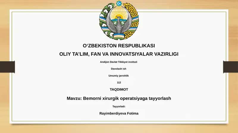 Bemorni xirurgik operatsiyaga tayyorlash