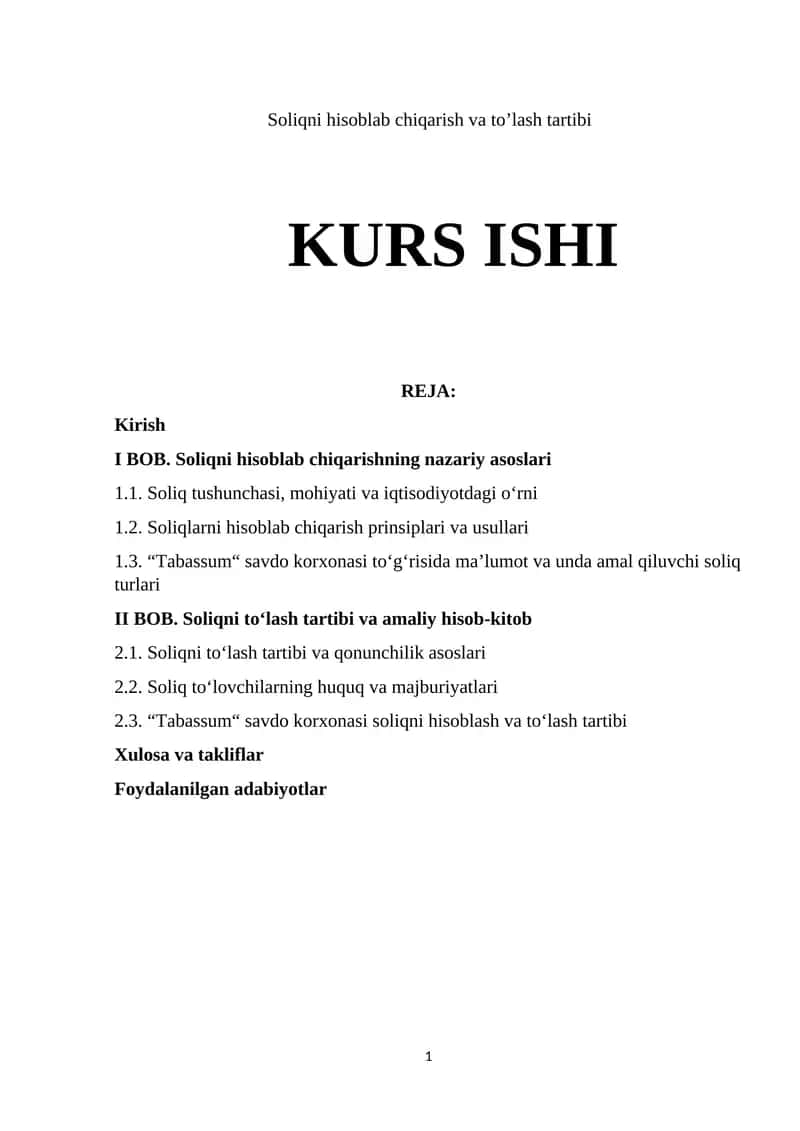 Soliqni hisoblab chiqarish va to’lash tartibi