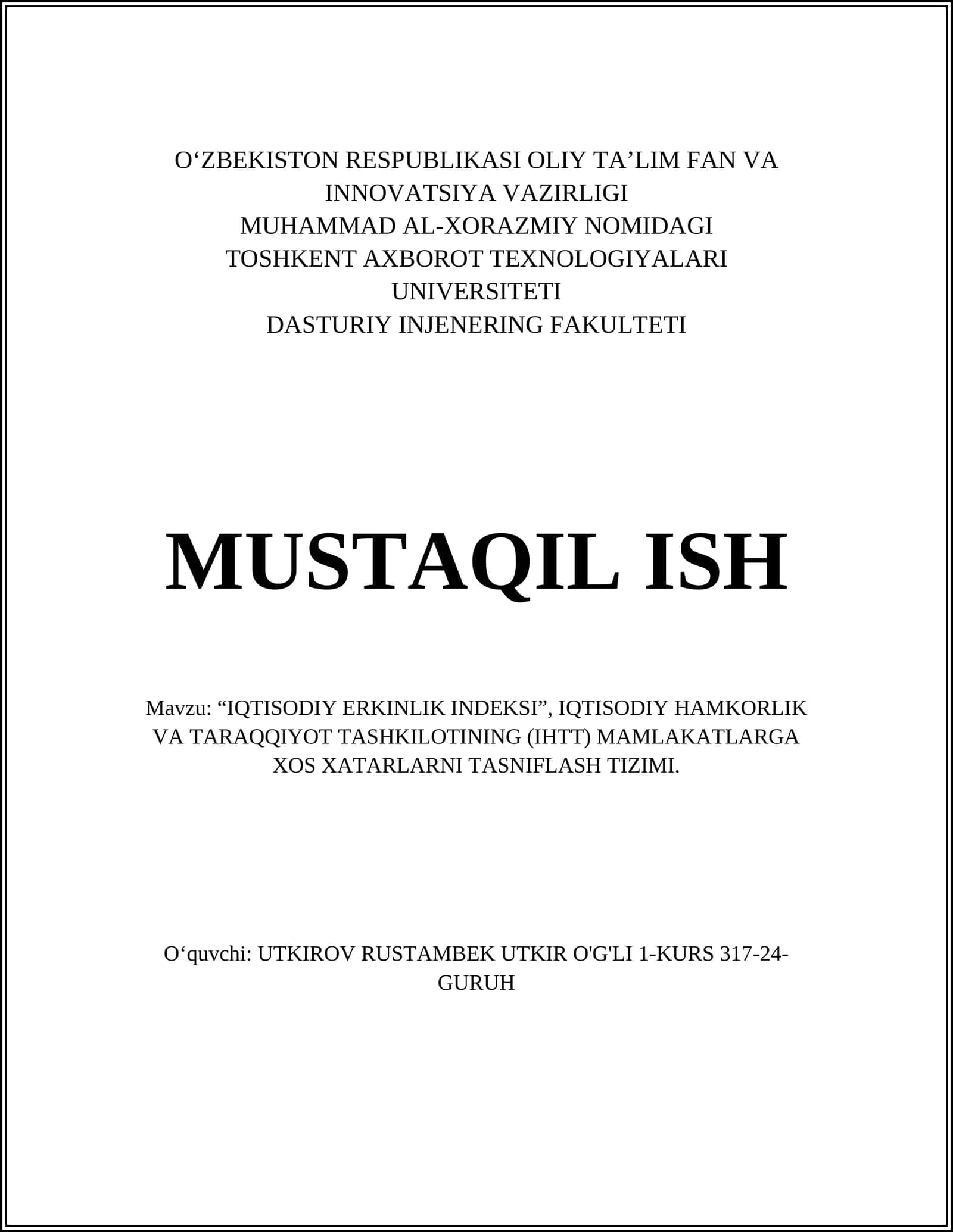 "IQTISODIY ERKINLIK INDEKSI"