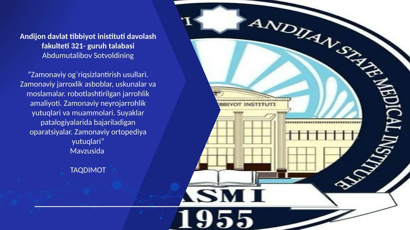 Zamonaviy og‘riqsizlantirish usullari va jarrohlik uchun innovatsion asbob-uskunalar