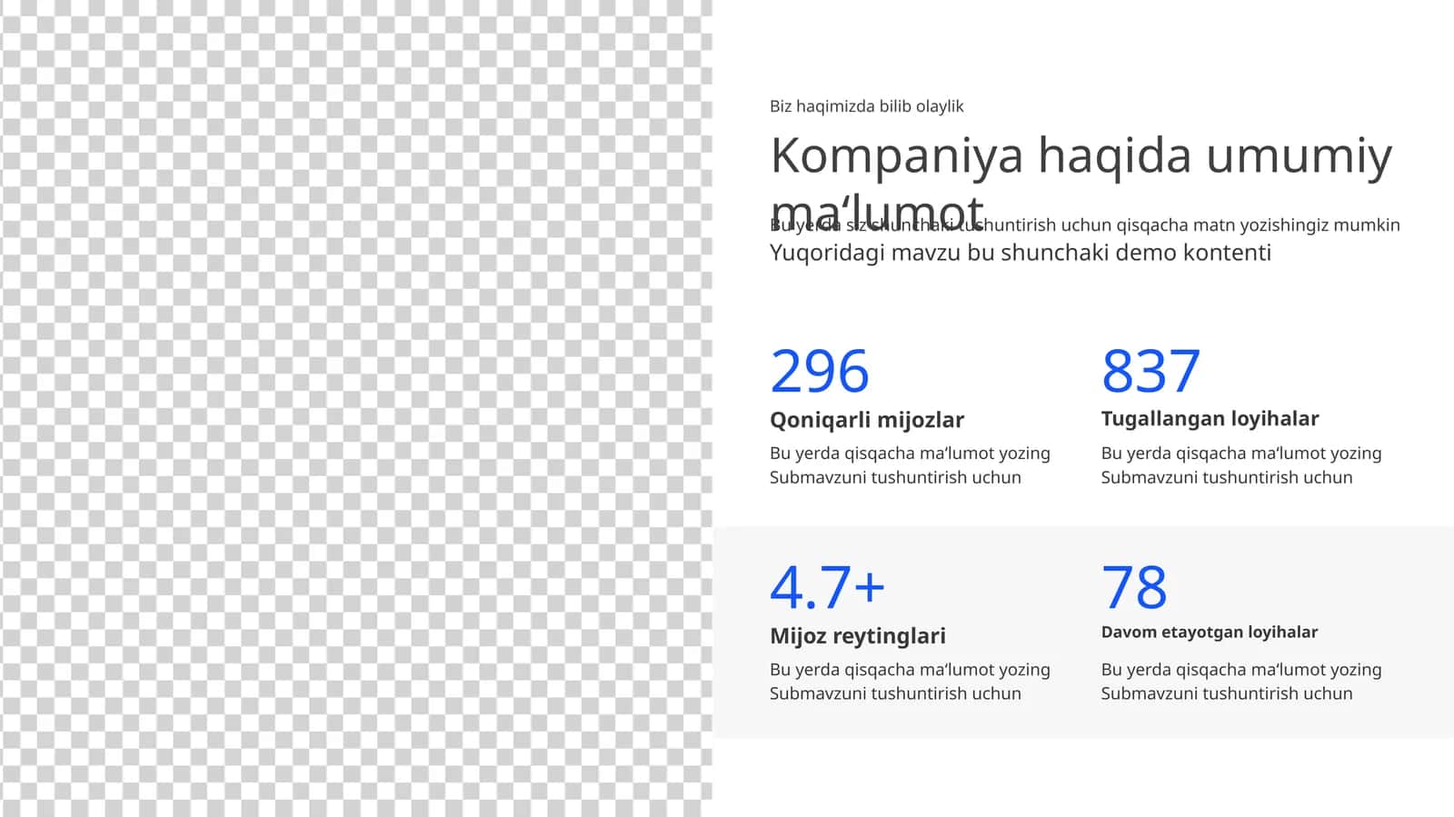 Zamonaviy Biz Haqimizda va Kompaniya Ma'lumotlari Taqdimoti (10 Slayd)