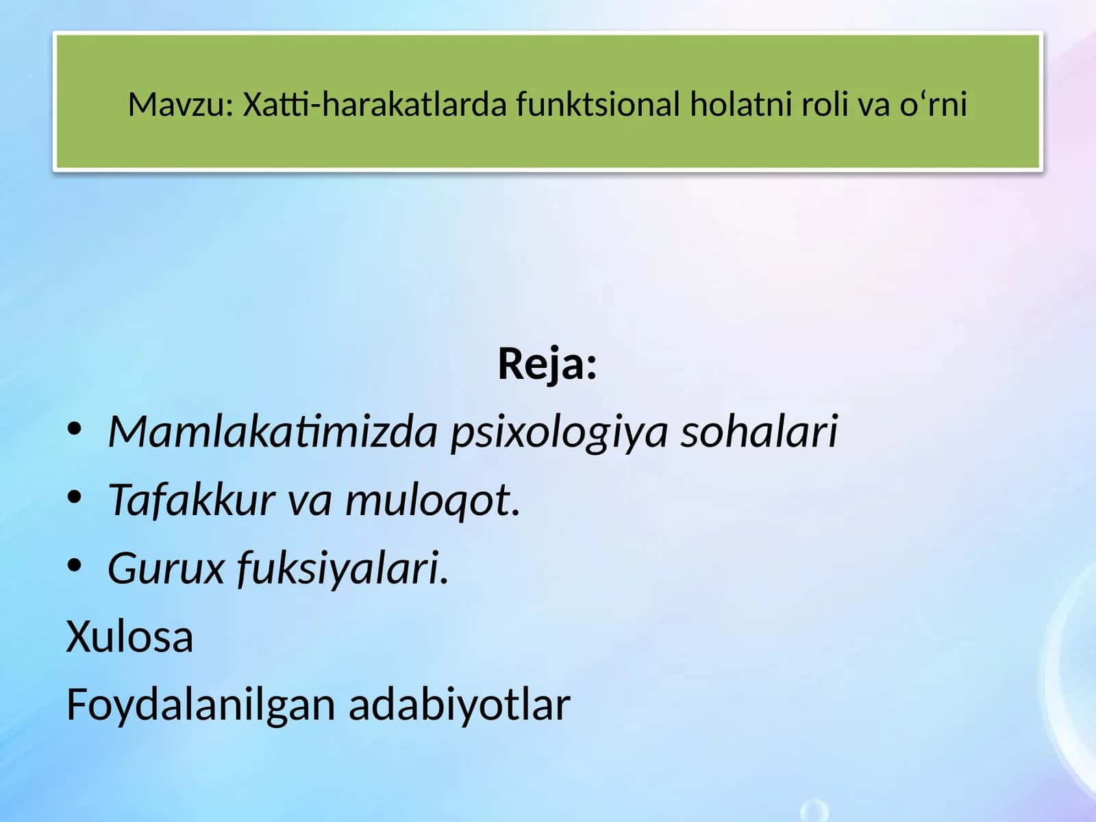 Mamlakatimizda psixologiya sohalari