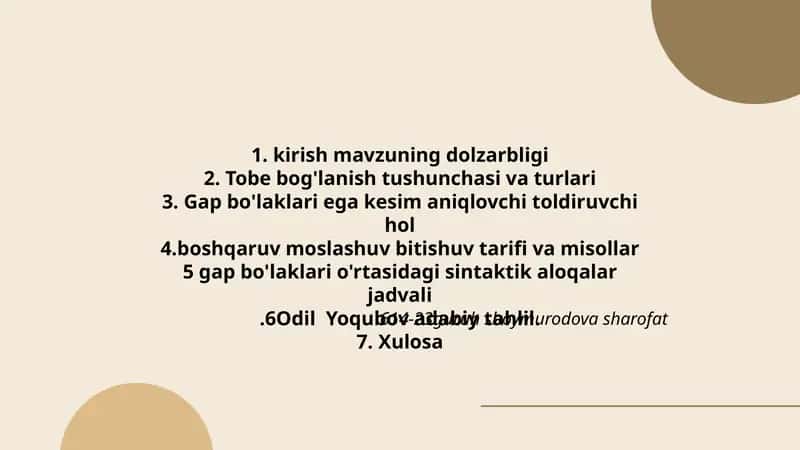 Gaplar sintaktik aloqalar jadvali