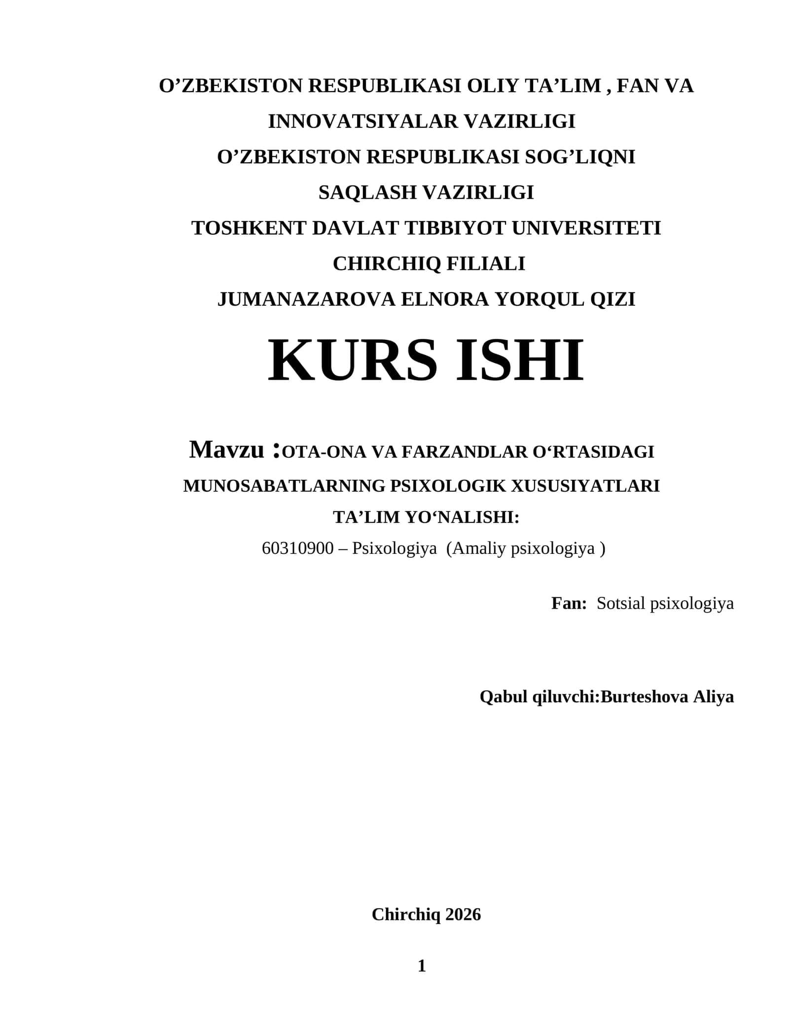 OTA-ONA VA FARZANDLAR O‘RTASIDAGI MUNOSABATLARNING PSIXOLOGIK XUSUSIYATLARI